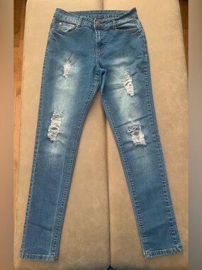 BOB Jeans Womens Blue Denim Distressed Butt Enhancing Stretch Jeans Size 13/14
